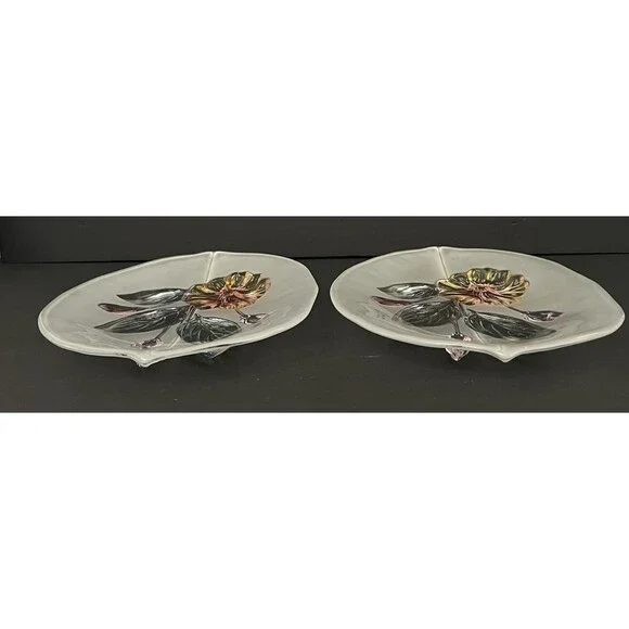 Vintage Mikasa Calypso Footed Frosted Footed Floral Platter 11" Lot of 2 - Picture 7 of 7